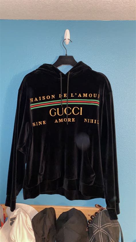 maison de l'amour gucci hoodie|Gucci Velvet Maison De L'Amour Hoodie .